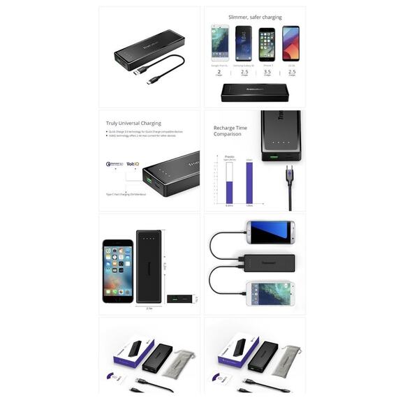 10400 Mah Multiple Cellphone Laptop PowerBank Tronsmart Presto 3.0 Black Slim - Picture 7 of 9